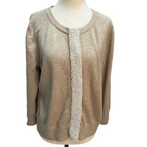 𝅺banana Republic Beige Cardigan Sweater 3/4 sleeve Beaded Front Size XL